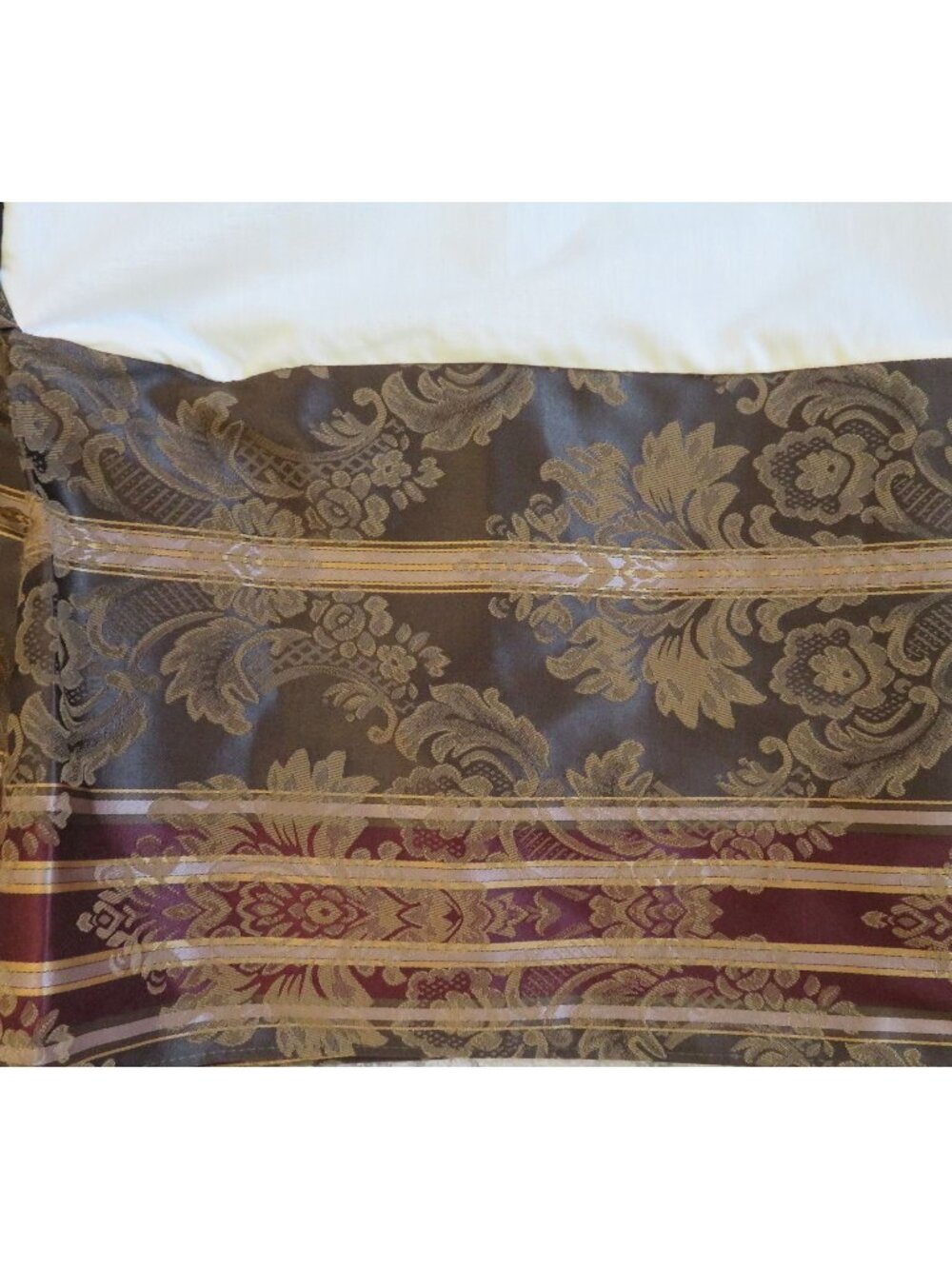 Vintage Croscill Majestic Green Ruby Damask Bed Skirt Cal King 13" Drop Striped